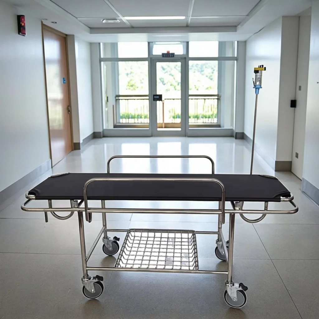 Narrow Profile Cold-Rolled Steel Aluminum Stretcher Bed 4 Omni-Wheels Foldable Adjustable Durable Multi-Function Medical School 2