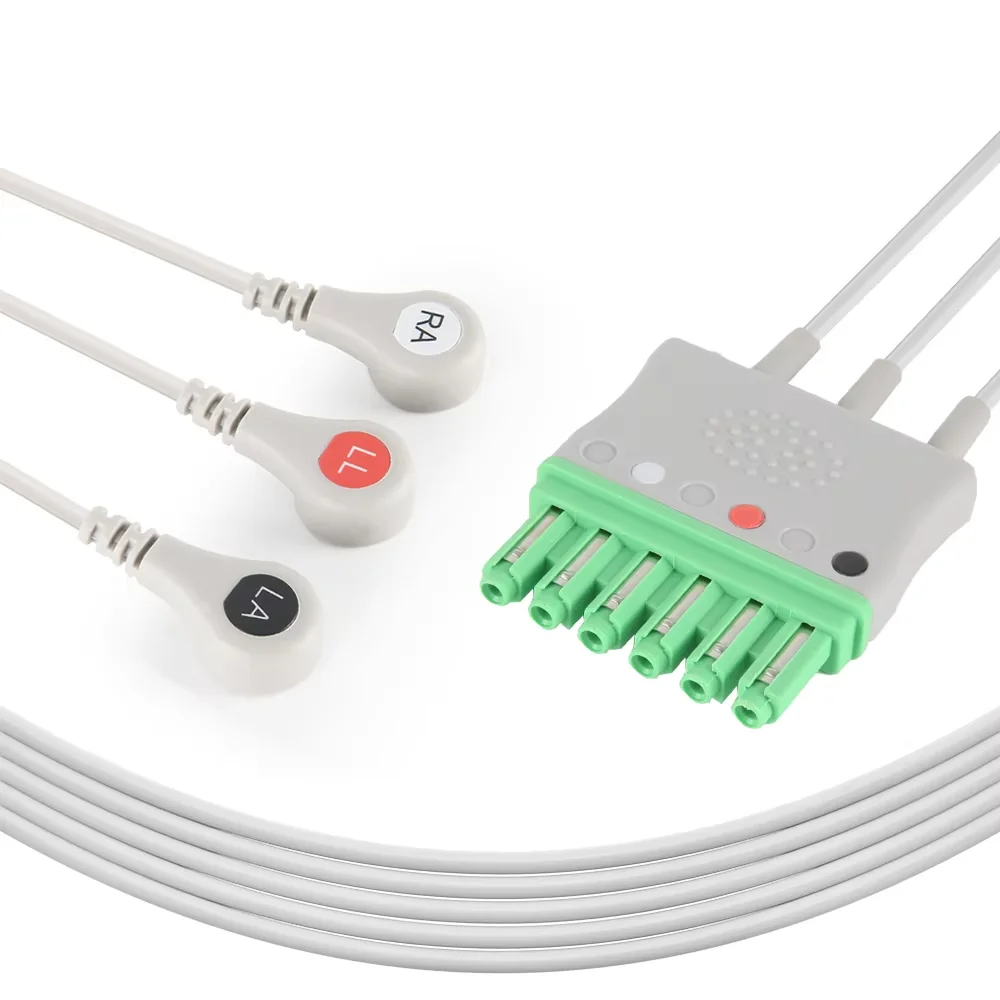 ECG Lead Wire 3 Leads Compatible Dragerss Infinity ECG Cable Snap AHA Standard ECG EKG Cable Accessories