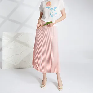 Wholesale Women Clothing Elegant High Waist 100% Polyester Pleated Maxi Skirt Casual Pleated Skirt