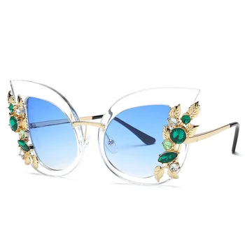 Charming Flower Rhinestone Cat Eye Sunglasses - UV400