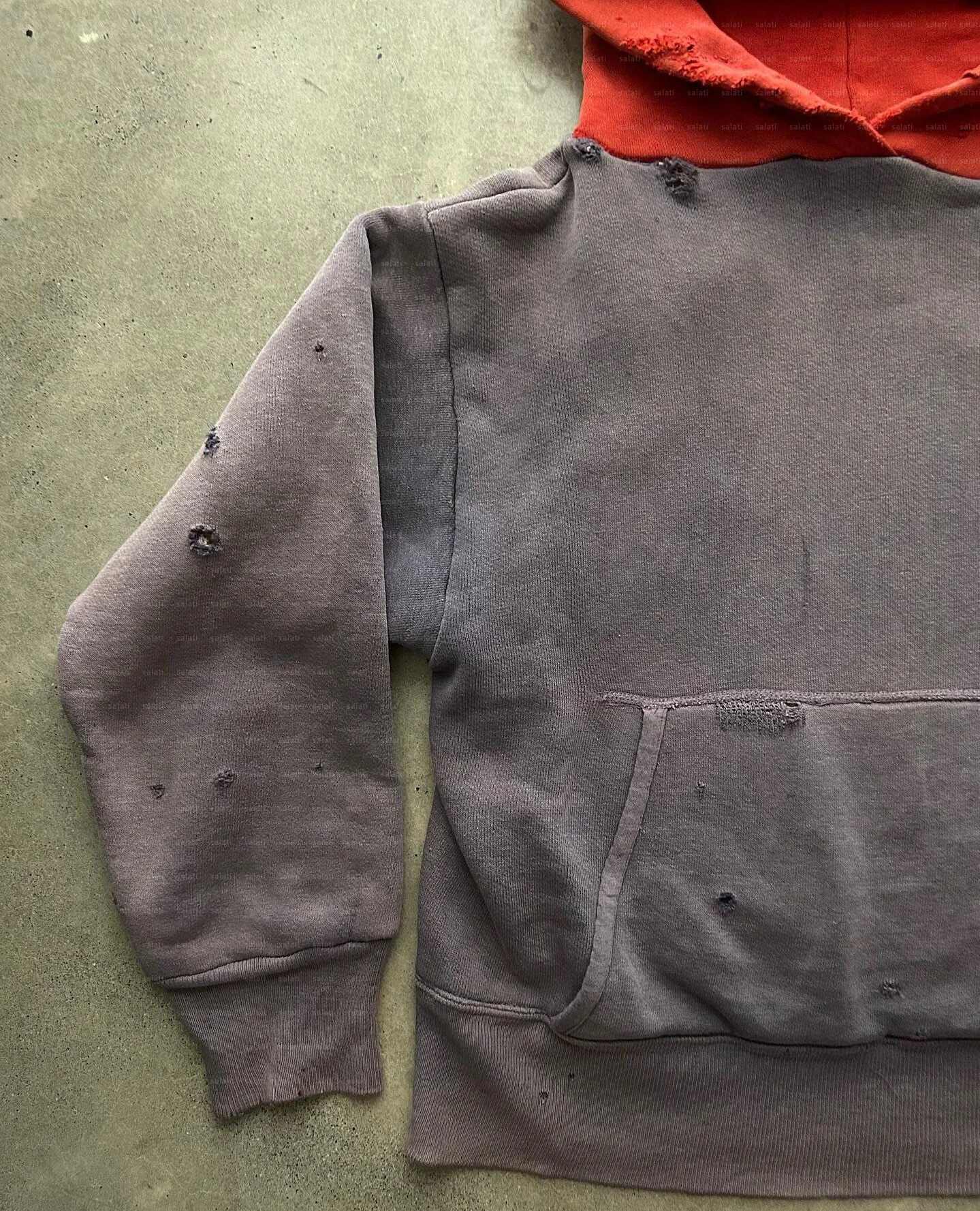 Pullover Cropped Hoodie Manufacturers Cotton Patchwork Two Tone Mineral Blank Distressed Vintage Sun Faded Acid Wash Hoddies Men gallery 3