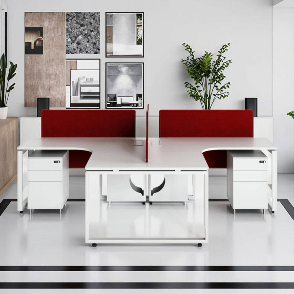 T-Shaped Modular Foldable Automatic Office Workstation Panel System Wood Frame Standing Computer Desk Storage Modern 2