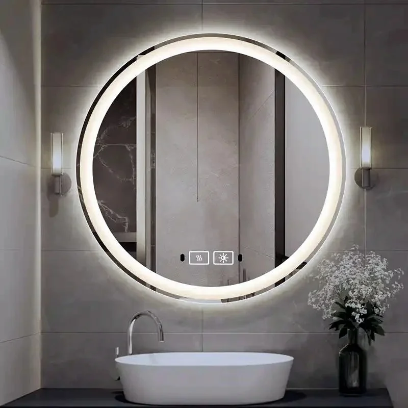 Modern Anti Fog Touch Switch Round LED Bathroom Vanity Mirror for Home Decorative