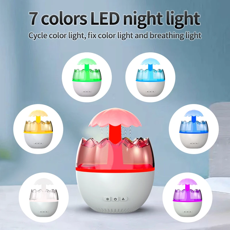 2024 New Arrival LED Light Electric Diffuser Portable Egg Humidifier 7 Changing Colors Night Lights Rain Drop Humidifier