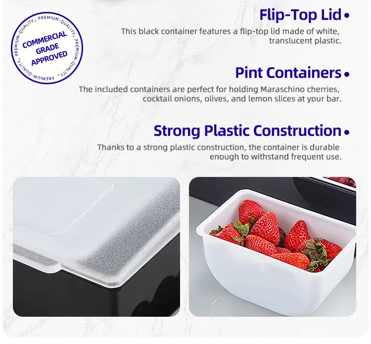 3/4/5/6 Compartments Transparent PC Ice Cooled Bar Snack Fruit Caddy Condiment Container Box Chilled Garnish Tray With Lid manufacture