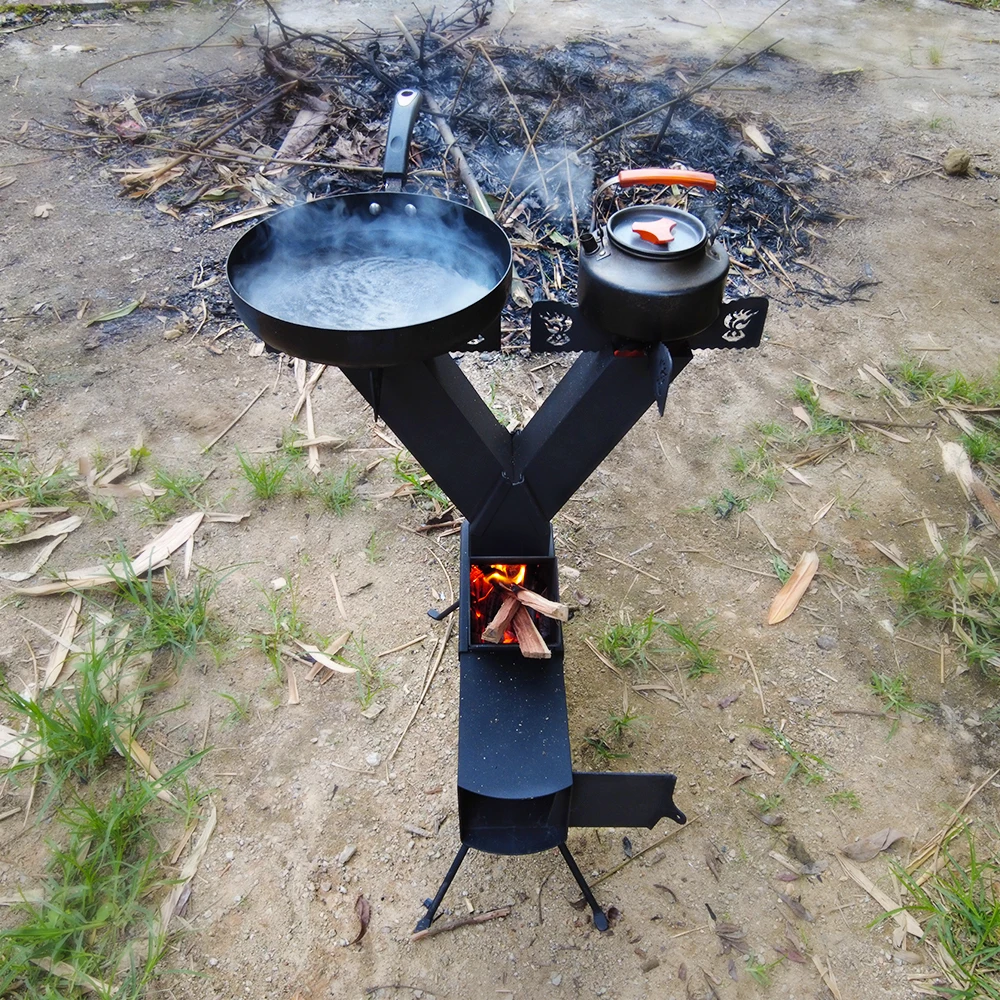 Biggerfire Two Burner Collapsible Rocket Stove Outdoor Camping Wood