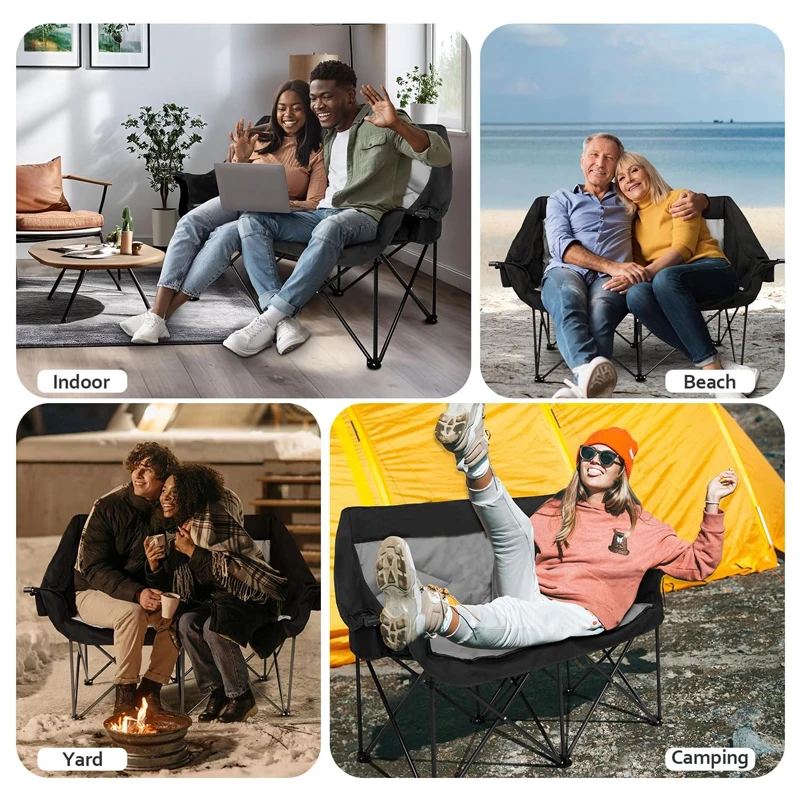 Factory Custom Portable Couple Heated Double Seat Outdoor Furniture Leisure Luxury Lazy Folding Camping Garden Beach Chairs