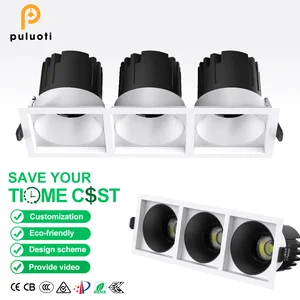 PULUOTI Modern Style LED Square Recessed Three Heads 36W 45W 3000K 3500k 4000K  Ceiling Grille Spotlights White Good Quality