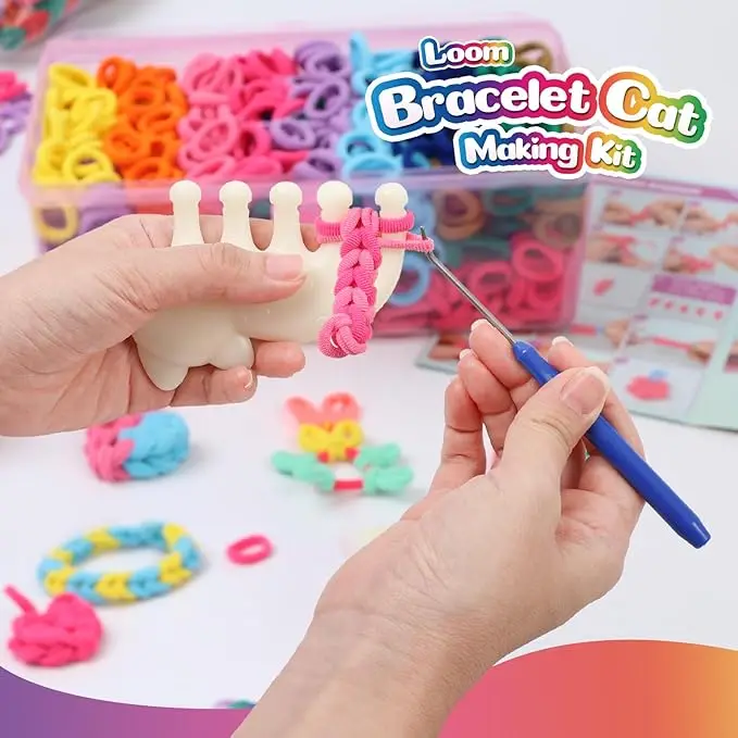 1000+ Colorful Fabric Loops Elastic Cloth Band Bracelet Making Toy Arts and Crafts Kit for Kids Weaving Loom Bracelets Kit
