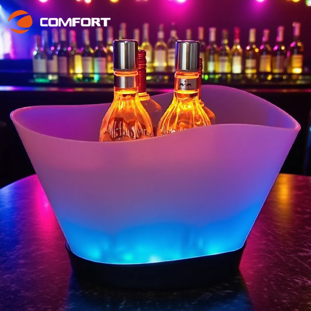 RGB Rechargeable Led Light up Plastic Ice Bucket Top Quality 12Liter Vodka and Beverage Promotional Gift