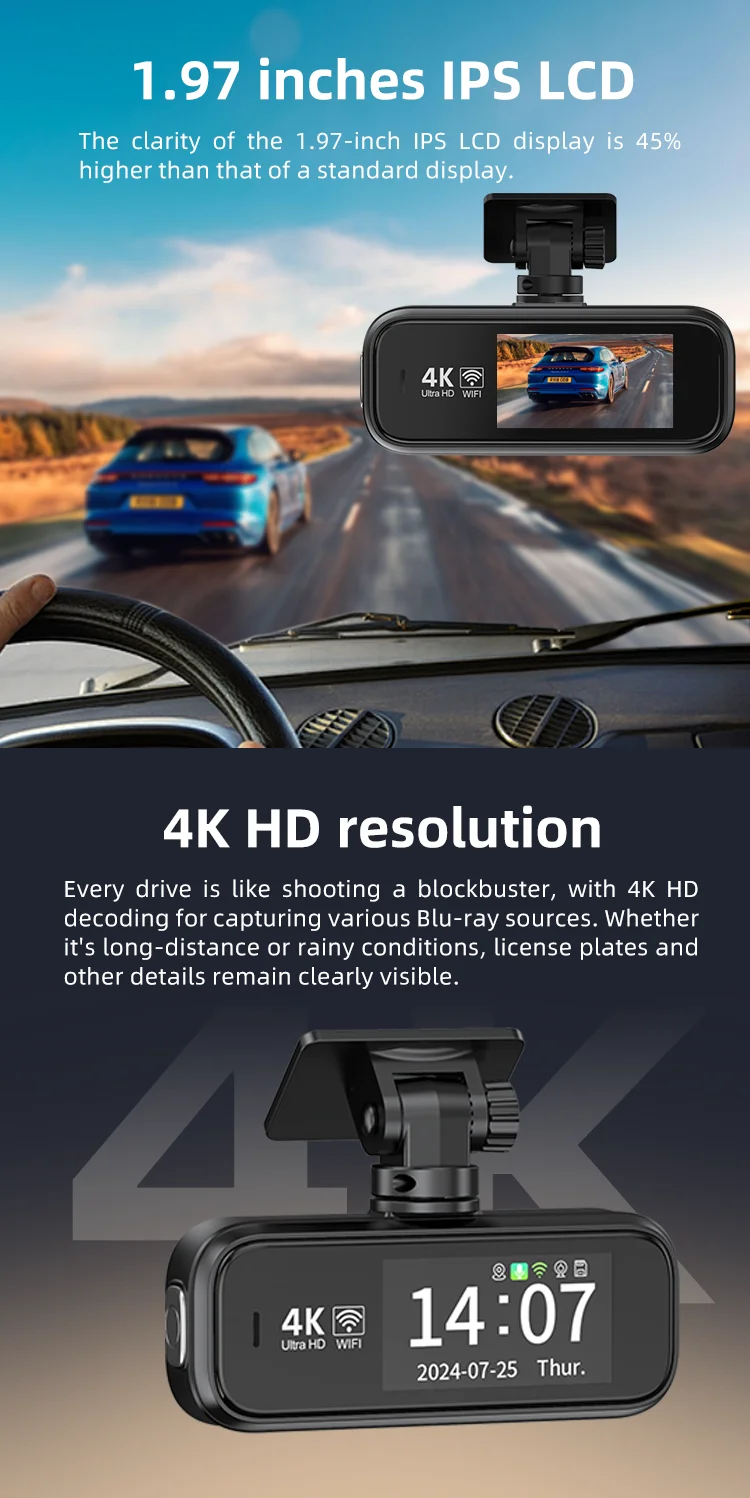 4K 2 Channel Dash Cam WiFi GPS Front /back 2160P+1080P Two-Way Car Camera Night Emergency Lock Park for Competitively Priced manufacture