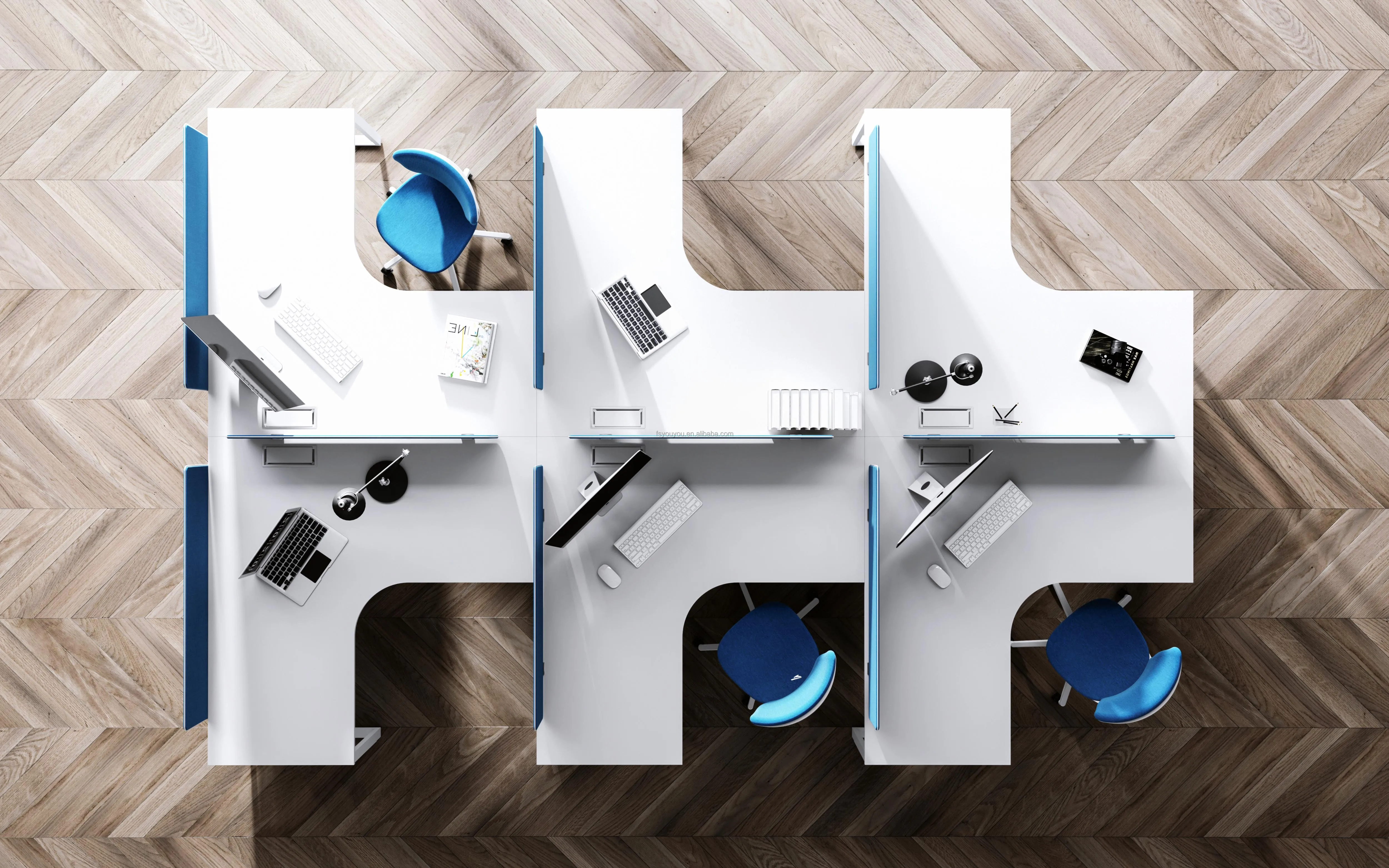 L Shape MFC Table Office Partitions Tables Office Workstation With Drawer 2 4 6 Seater Person Office Staff Desks