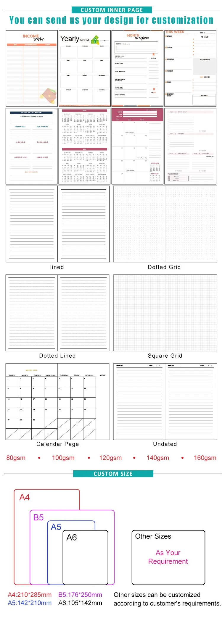 Custom Printed Spiral Wire Notebooks Bulk Cheap A5 Single Line Notebook Offset Paper and Cardboard Brochure