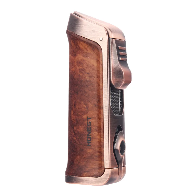 Honest Metal Cigar Lighter with Cigar Cutter Three Blue Flame Gas Refillable Windproof Minimalist Design for Presents