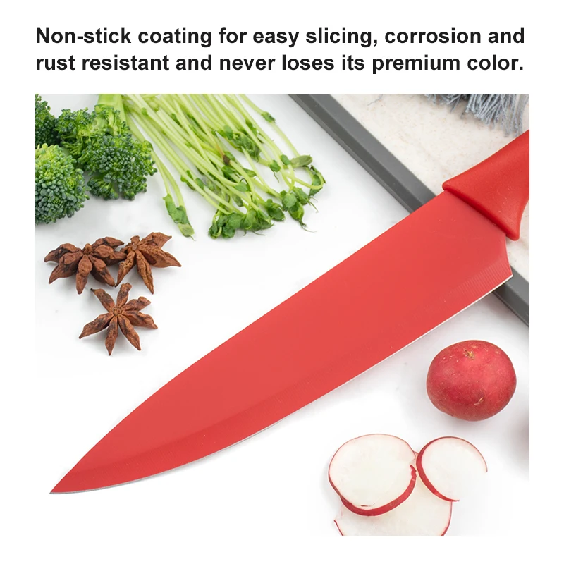 High Quality Cooking Knife Stainless Steel 10 PCS Non-stick Coated Kitchen Knife Set with Plastic Sheath