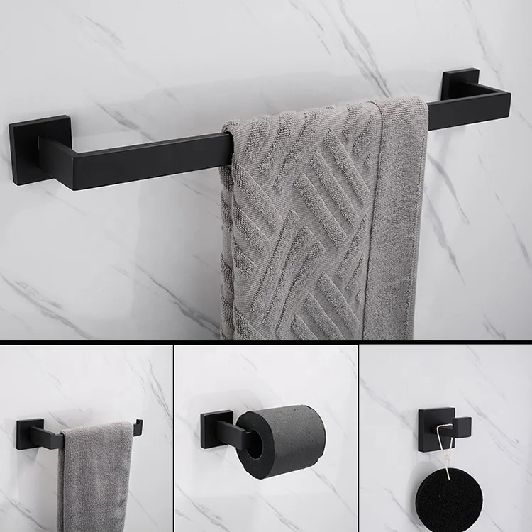 Washroom Modern Sanitary Wares 4 Piece Quality Manufacturer Stainless Steel Modern Hotel Bathroom Accessories Set Matte Black