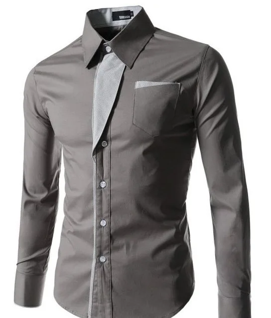 New Fashion Men's Satin Blouse Spring Autumn Long Sleeve Business Tops Solid Contrast Color Button Lapel Casual Shirt Breathable