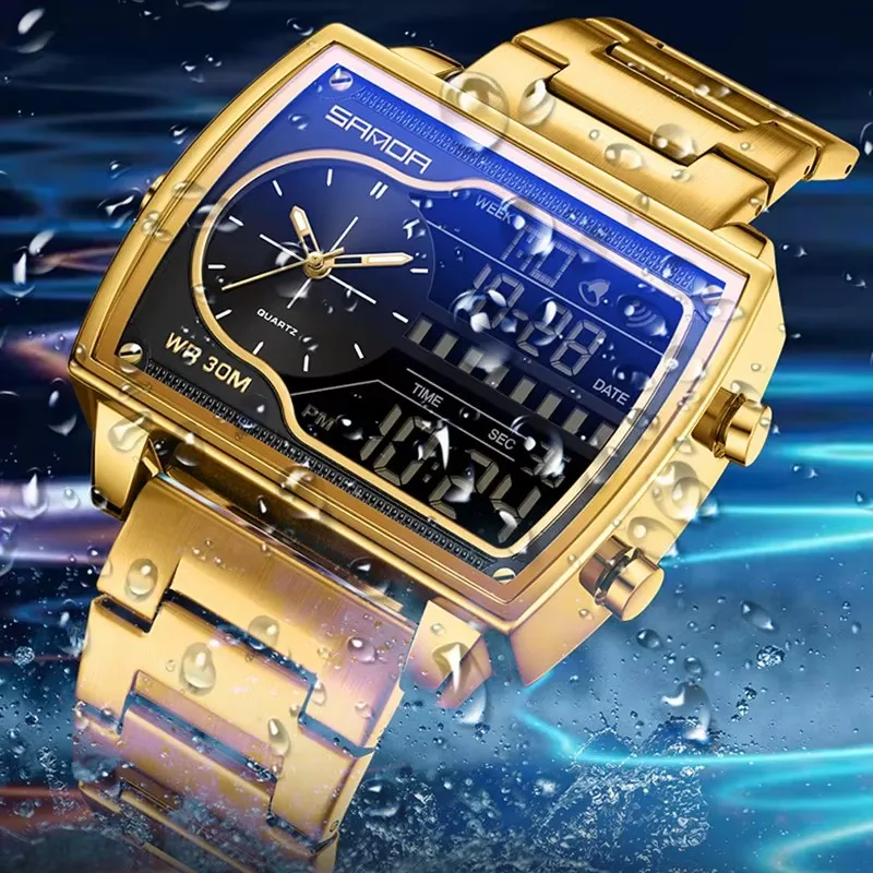 Fashion Quartz Men's Square Watch With Dual Display & Waterproof, Odm