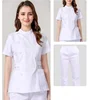 white lab suit with standing collar
