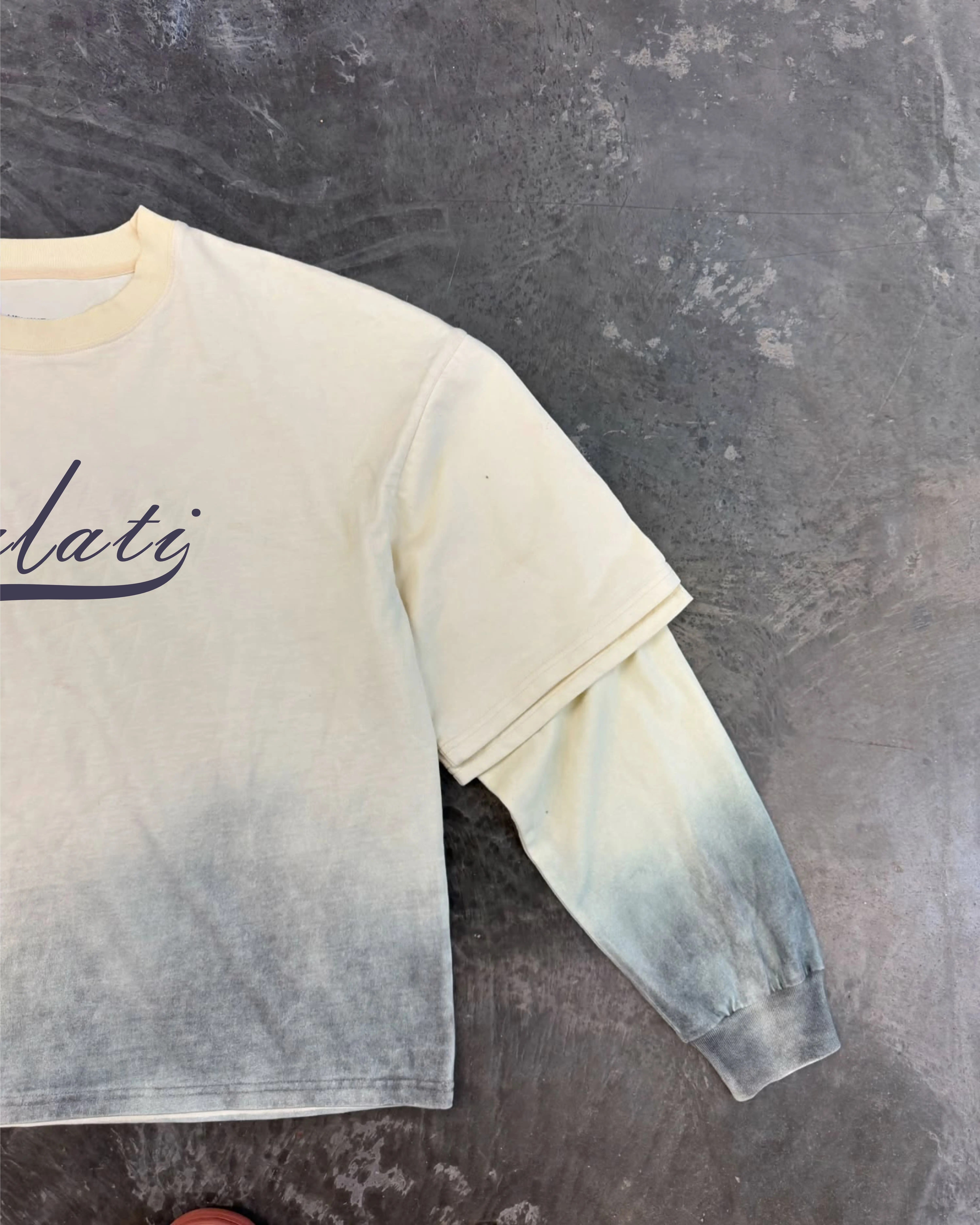 Salati Manufacturer Custom 3D Embossed Vintage Acid Wash Crew Neck T-shirt Double Layer Men's Long Sleeve T-shirt" gallery 3