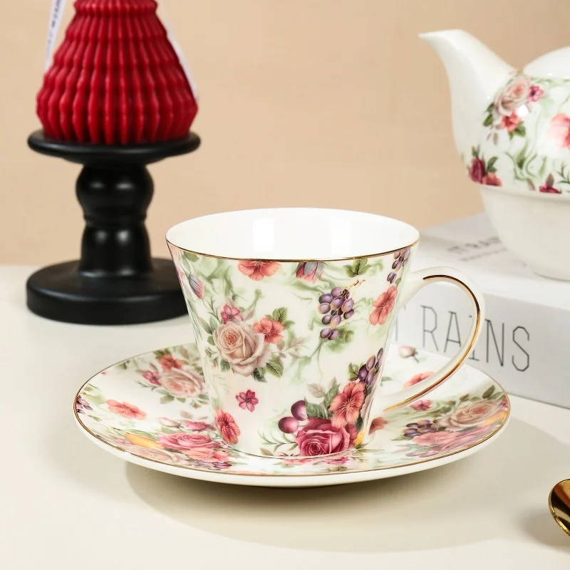 product wholesale floral ceramic coffee cup tea cups and saucers set bone china dinner set for parties  weddings-8
