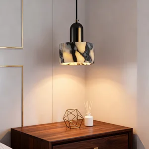 JACKSUN Natural Marble Bedside Pendant Lamp for Bedrooms Modern Vintage Wabi-Sabi Style Hotel Restaurant Bar Lighting Fixtures