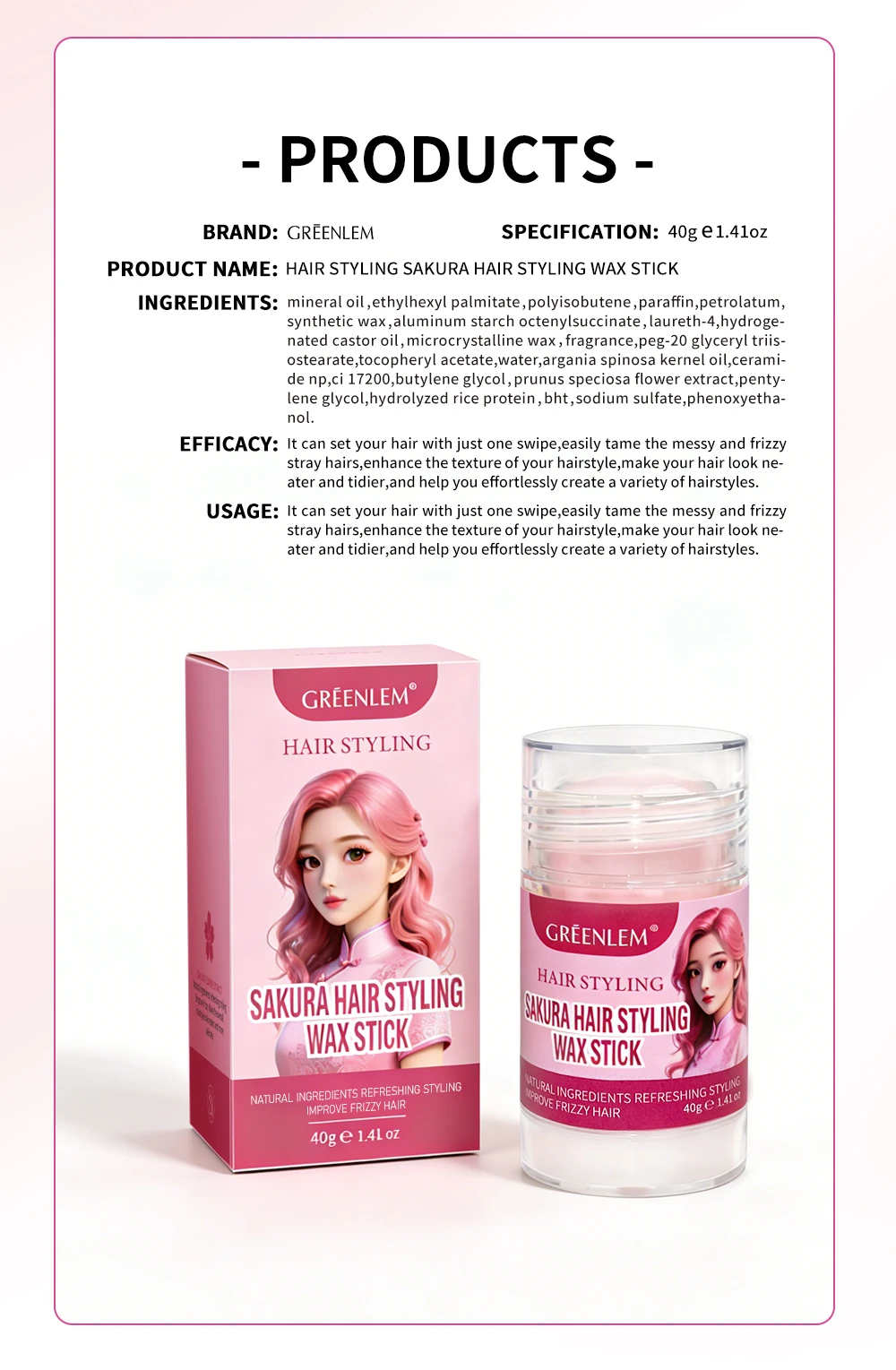Hair Styling Wax Stick Refreshing Non-greasy Moisturizing Smooth Rough Hair Fixed Hairstyle Cream Hair Finishing Daily Life(pic5)