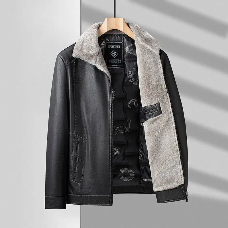 Jackets ed Fleece Coat with White Duck Veet Down Jacket Men's cking Leather Thicken Warm PU_voghion.com