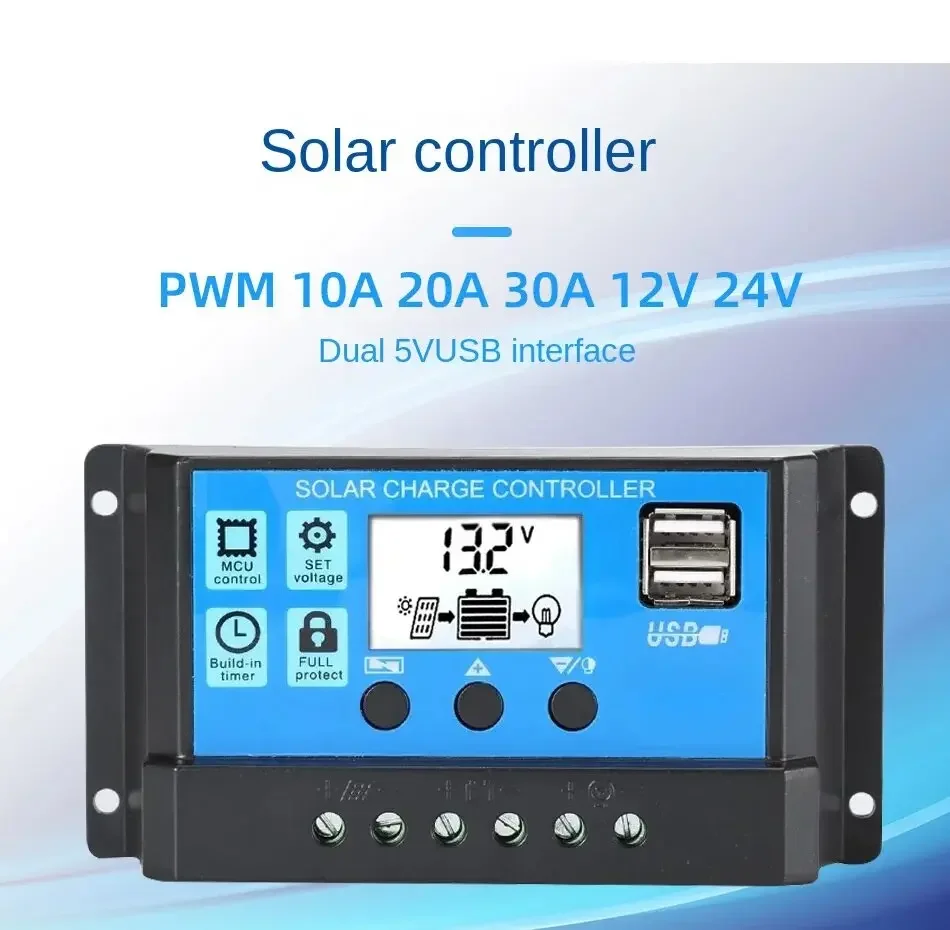 PWM Solar Charge Controller 12V 24V LCD Display Dual USB 5V Output ...