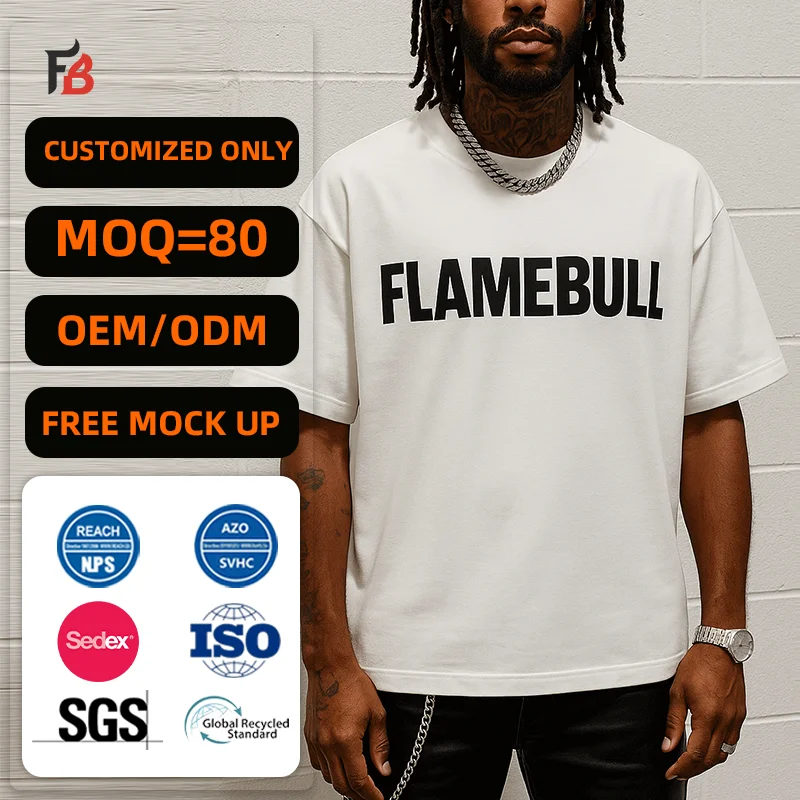 High Quality Heavyweight Boxy Oversized Streetwear T-Shirt Custom Screen Print Heavy Cotton Cropped Graphic T Shirt for Men