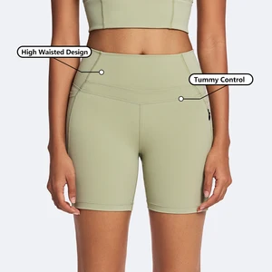 ODM High Quality Elastic Waist Women's Summer Workout Running Sports Biker Shorts Custom Tights Yoga Gym Shorts with Side Pocket