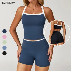 High Waist Gym Fitness Shorts Sets Wholesale Breathable Lightweight Sportswear Custom Logo Solid Yoga Tops Sports Bra Set Women