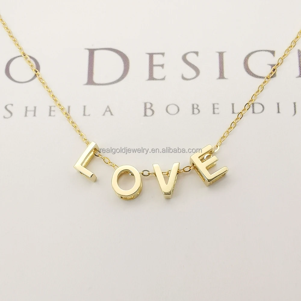 Simple Pure Gold Alphabet Letter Necklace Customized Real 9k 14k 18k
