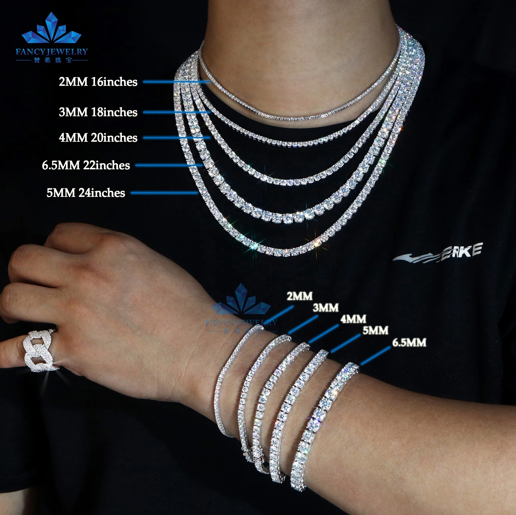 Gold Plated Silver 2mm 3mm 4mm 5mm D-VVS Moissanite Diamond with Good  Price Have Stock Tennis Bracelet Necklace Chain