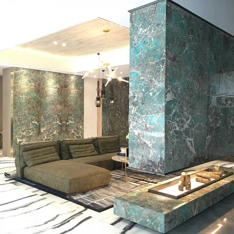 Polished amazonite granite slab