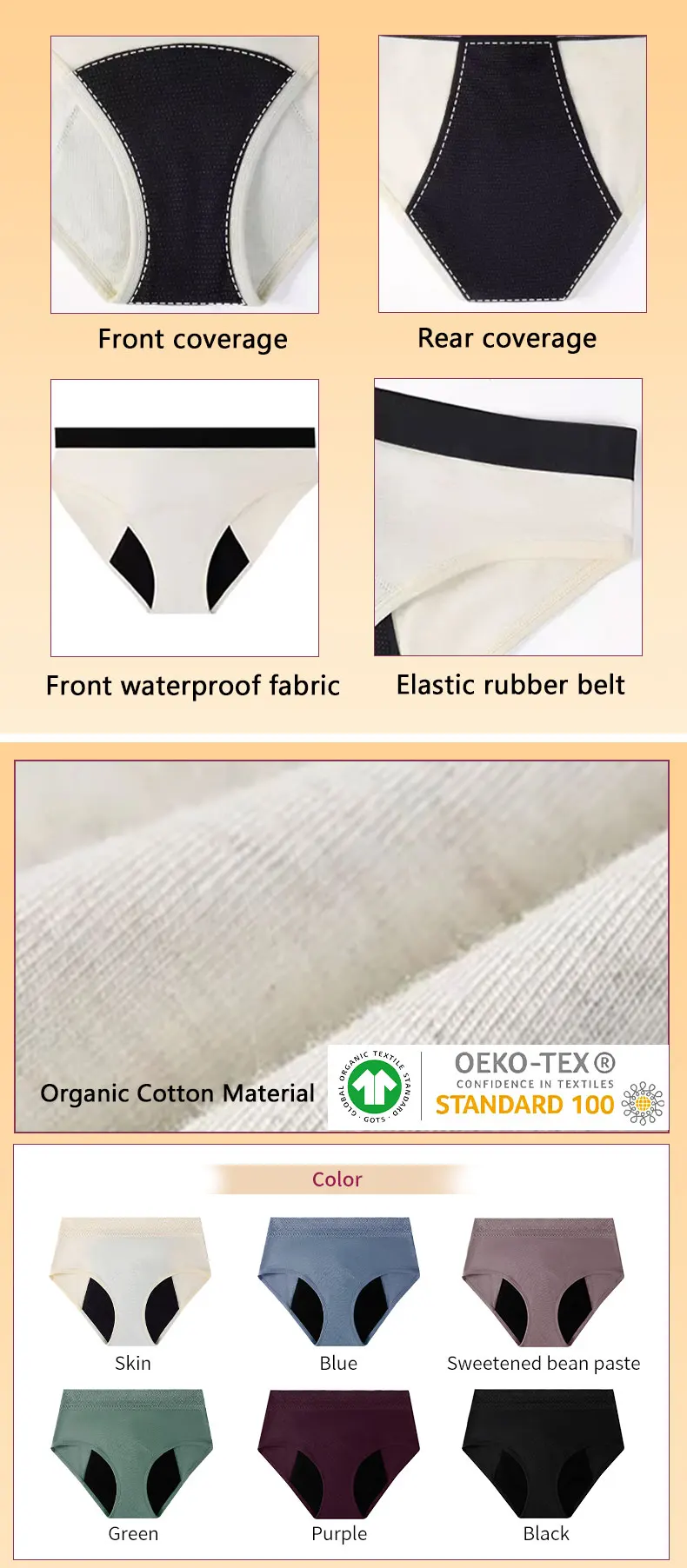 Women Fitness Menstrual Panties 4 Layer Leak Proof Padded Organic Cotton Menstrual Period