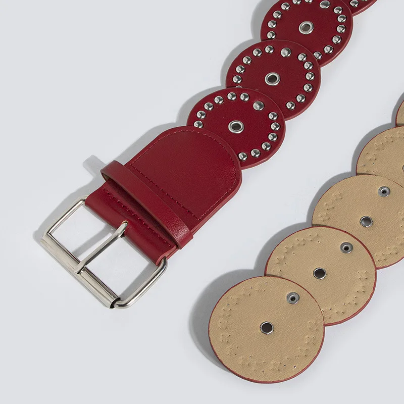 Boho Western PU Belt with Retro Punk Big Round Rivets display picture 3