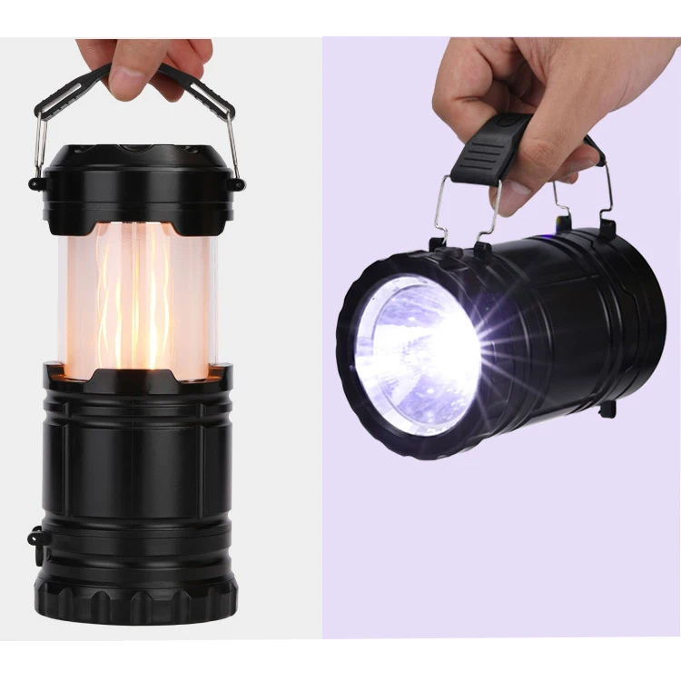 Dual Function Collapsible 3w COB LED IPX4 Waterproof Portable Flame  camping Lanterns