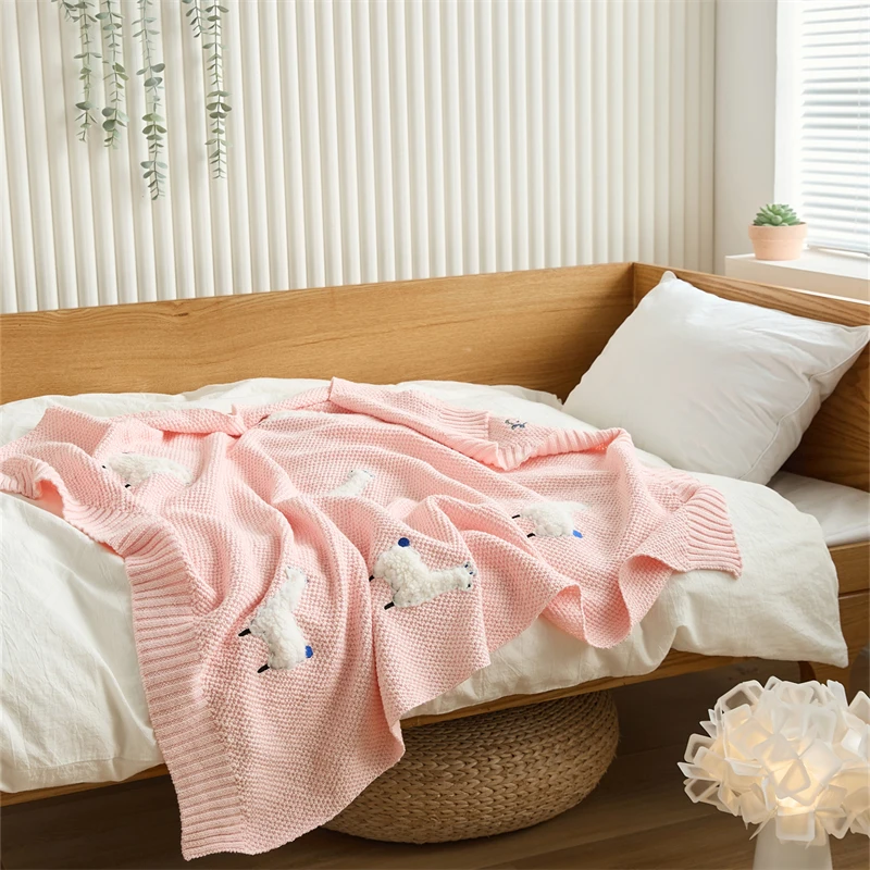 Super Cozy Cute  Sheep Jacquard Baby Knitted Throw Blanket For Children  and Newborn Baby  Blanket  SX factory