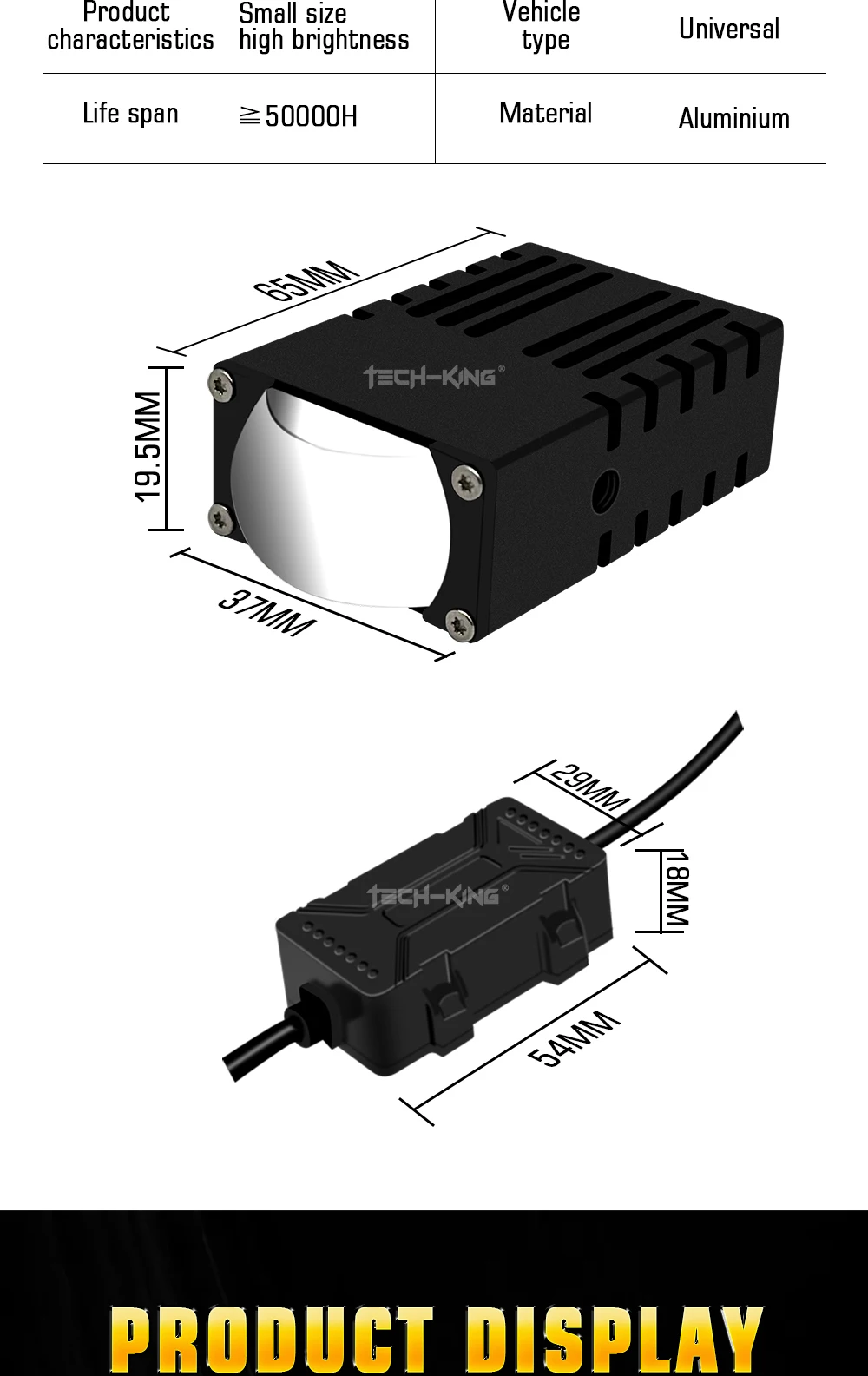 TECH-KING Wholesale thin small size lens car bumper led fog light 50W motorbike auto light ODM car lights accessories spotlight