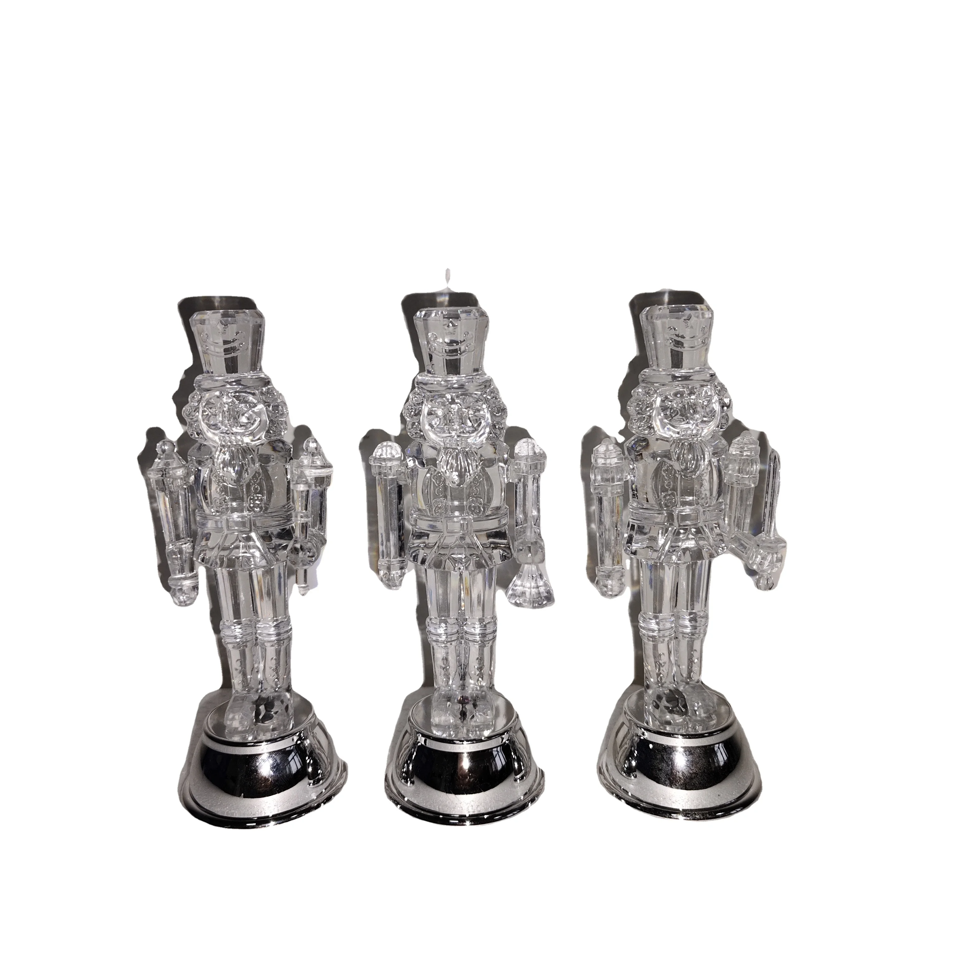 6.1" Led Lighted Transparent Acrylic Nutcracker With Electriced Gold Sliver Base