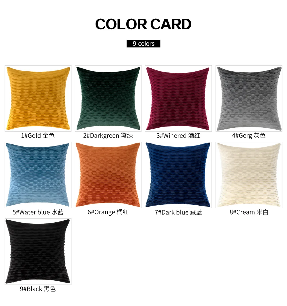 Pleated Velvet Pillow Cover 45x45cm Luxury Home Decor Solid Blank Plaid