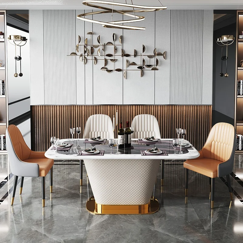 Luxury Italian Dining Table of Design Rectangular Marble Top Dining Table Set