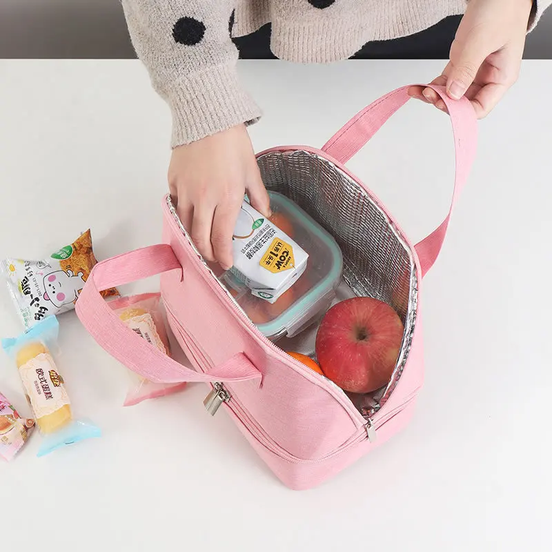 In Stock RTS Two Layers Student School Daily Lunch Bag Outdoor Picnic Tote Thermal Insulated Bag Breast Milk Cooler Bag