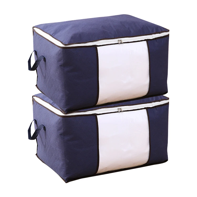 Household Foldable Blanket Storage Bags New Navy Blue Storage Boxes For Organizing Bedroom Non-woven Clothing With lid
