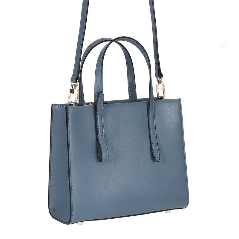 Gionar New Arrival Simple Design Genuine Plain Cowhide Leather Navy Blue Tote  Handbags Custom Casual Bags Women Wholesale Price