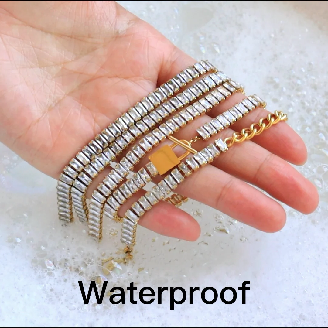 Minos Stainless Steel Cuban Link Chain Tennis Bracelets Jewelry 18k