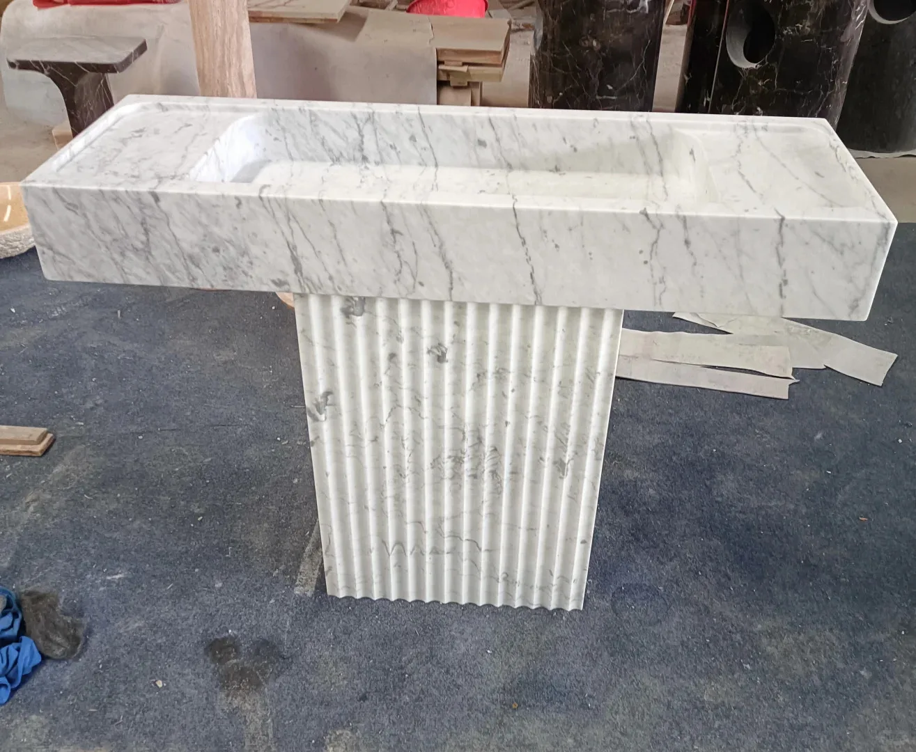 product bianco carrara white marble modern sink washbasin with grooved and flute white marble countertops vanity tops  table tops-2