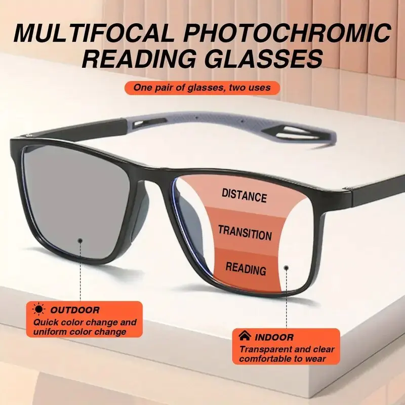 Progressive Photochromic Reading Glasses Spring Hinge Computer Sunglasses Anti Blue Light Reading Glasses