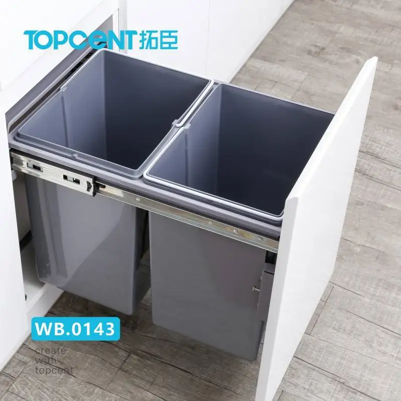 TOPCENT 20L Plastic Recycle Dustbin Kitchen Cabinet Built in Waste Bin Trash Can Pull Out Sliding Storage Baskets